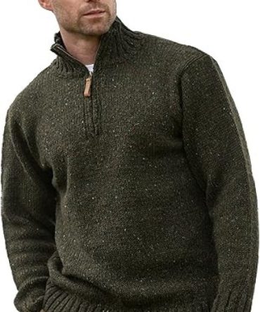 Aran Crafts Men's Irish Cable Knitted Half Zip Sweater