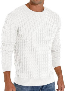 Askdeer Men's Pullover Sweater Crewneck Cable Knit Long Slee