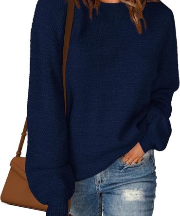 Sucolan Oversized Sweaters for Women Heathered Long Sleeve C